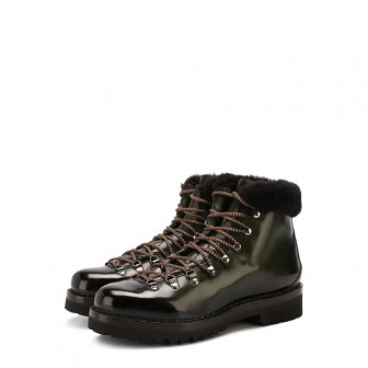 Кожаные ботинки на шнуровке с меховой отделкой Ralph Lauren